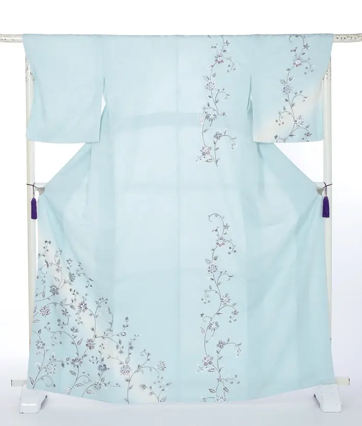 正絹訪問着ﾚ ﾝﾀﾙ 水色 花唐草 8AD634