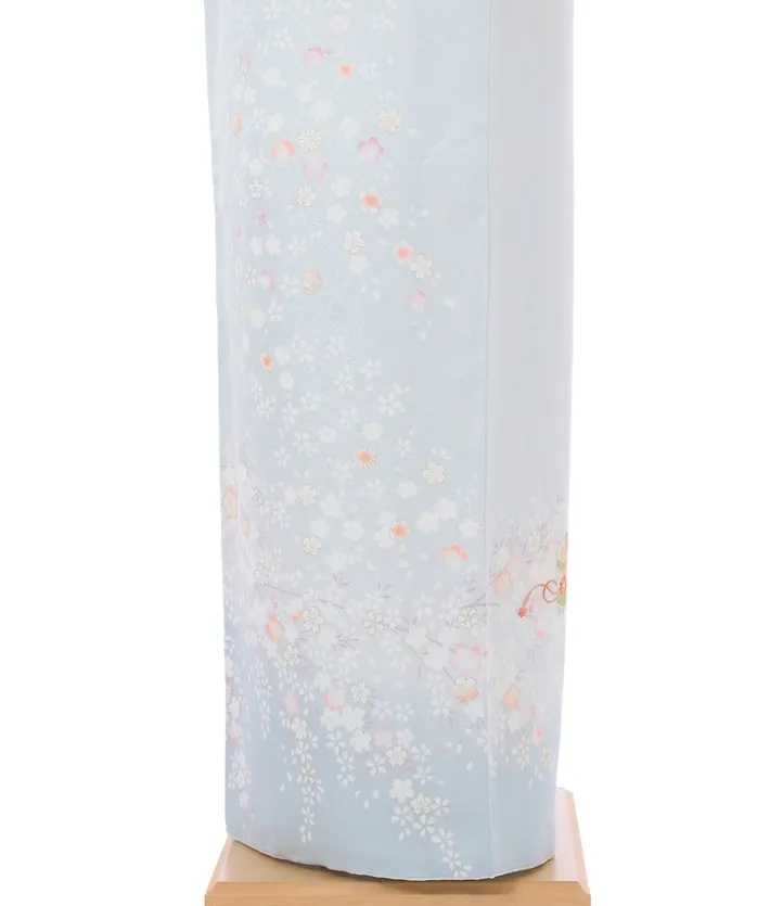 正絹訪問着ﾚ ﾝﾀﾙ 水色 古典 桜貝桶 8AD636