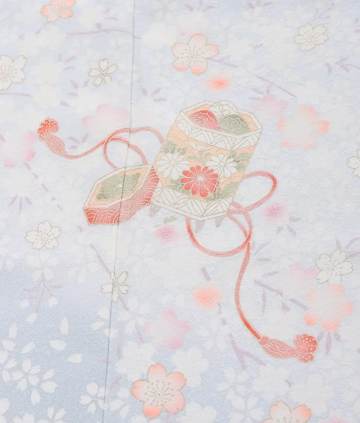 正絹訪問着ﾚ ﾝﾀﾙ 水色 古典 桜貝桶 8AD636