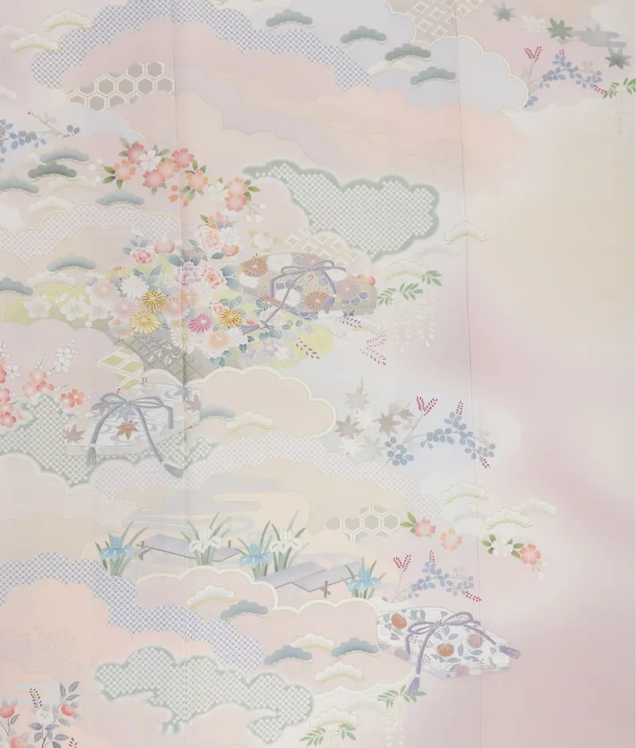 正絹訪問着ﾚ ﾝﾀﾙ クリーム 雲取り 8AD639