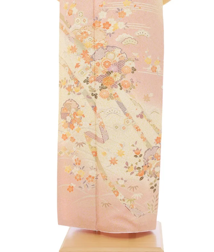 正絹訪問着ﾚ ﾝﾀﾙ サーモピンク 古典 熨斗 雪輪 8AD640