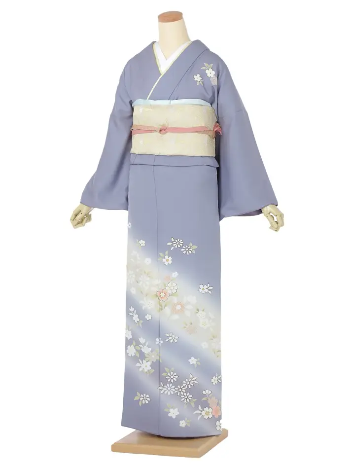 正絹訪問着ﾚ ﾝﾀﾙ 青鼠 古典 斜め暈し 8AD644