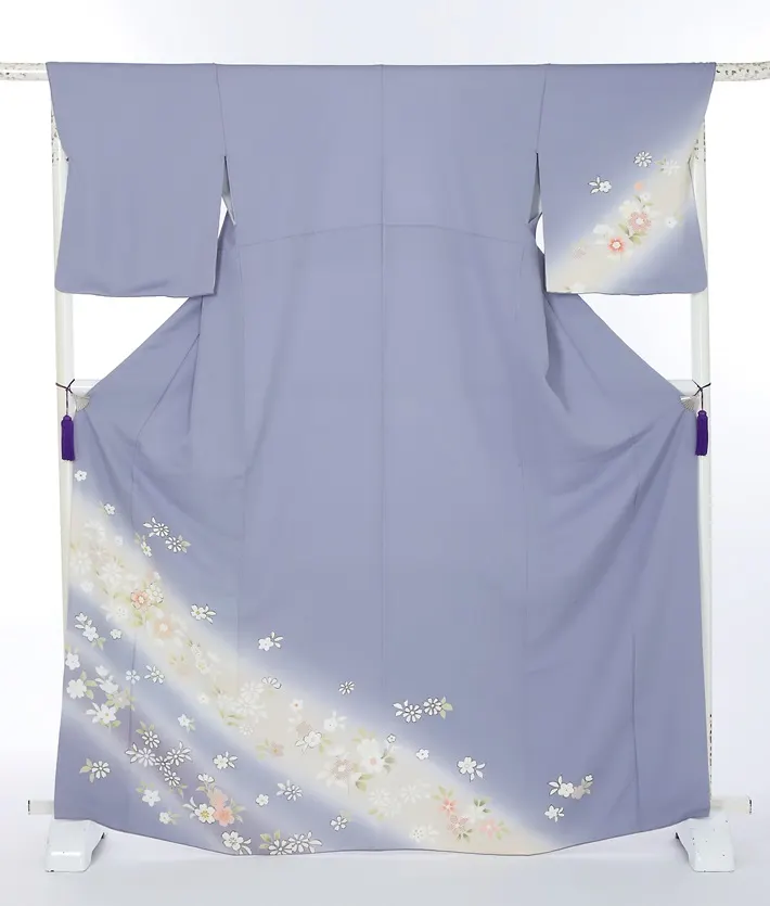 正絹訪問着ﾚ ﾝﾀﾙ 青鼠 古典 斜め暈し 8AD644