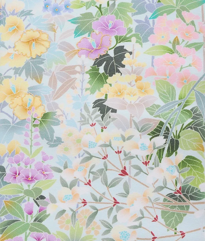 正絹訪問着ﾚ ﾝﾀﾙ 水色 季節草花 京友禅 8AD646