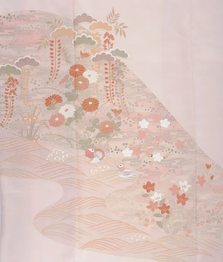正絹訪問着ﾚ ﾝﾀﾙ ピンク 松 菊 huji  8AD617