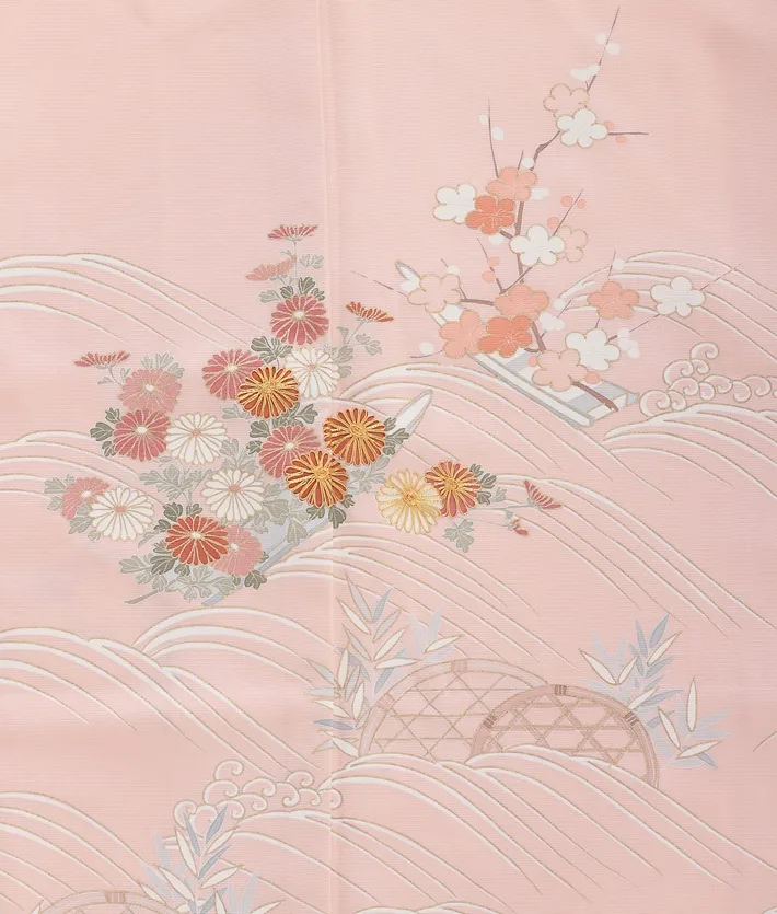 正絹訪問着ﾚ ﾝﾀﾙ ピンク 金駒刺繍 菊 古典 8AD650