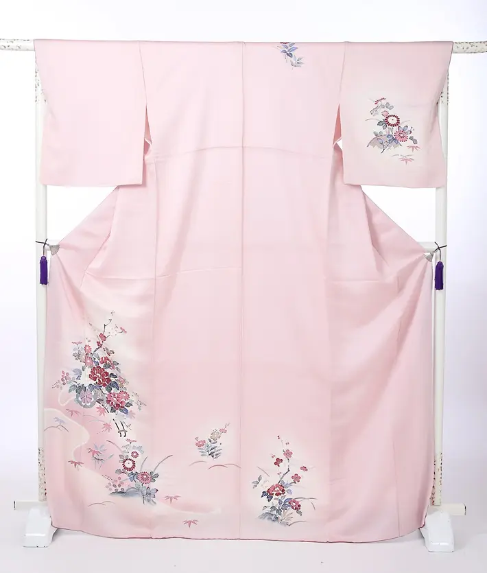 正絹訪問着ﾚ ﾝﾀﾙ ピンク 花車 8AD652