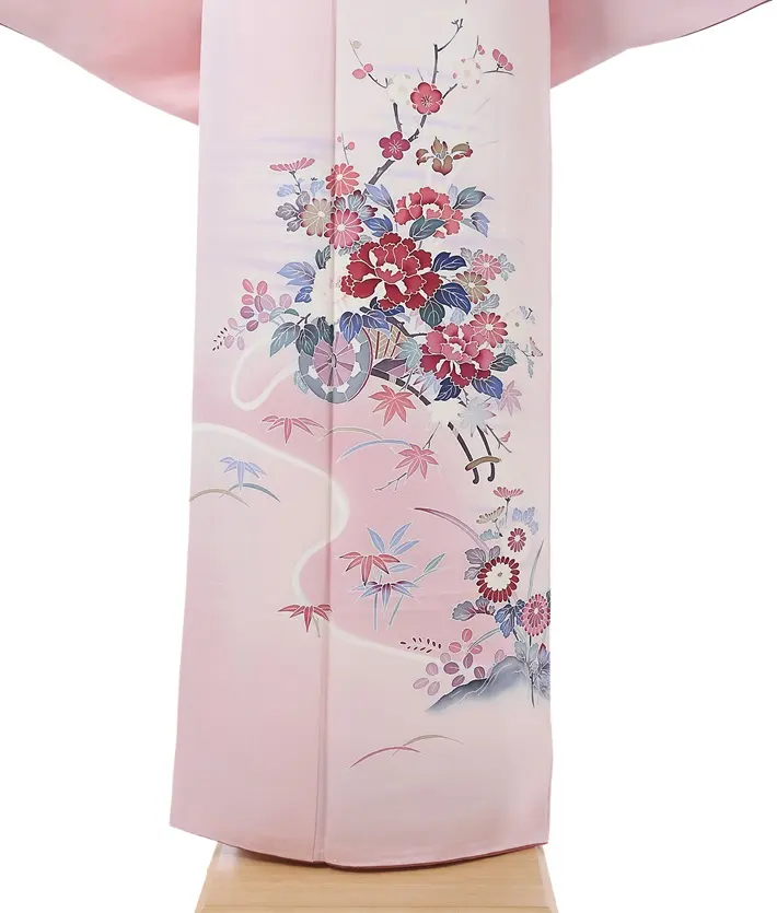 正絹訪問着ﾚ ﾝﾀﾙ ピンク 花車 8AD652