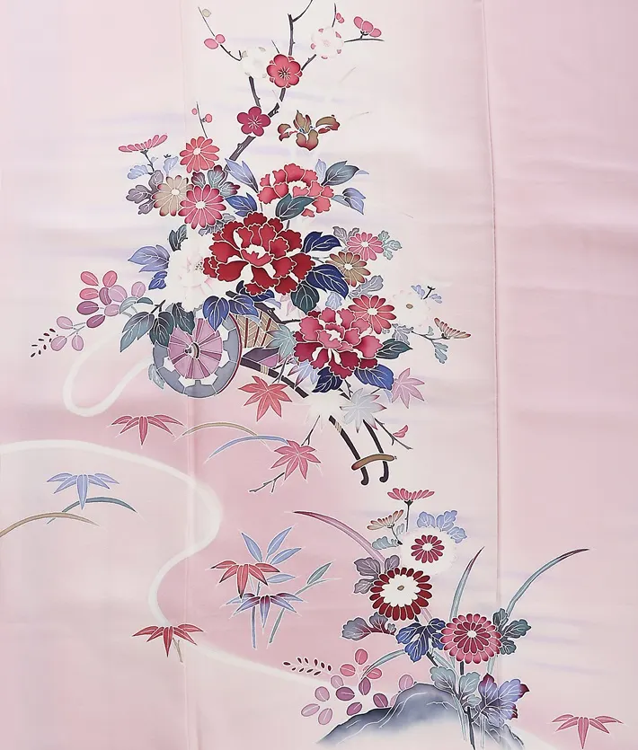 正絹訪問着ﾚ ﾝﾀﾙ ピンク 花車 8AD652
