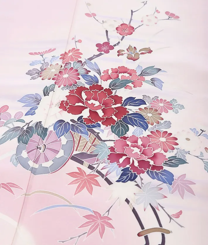 正絹訪問着ﾚ ﾝﾀﾙ ピンク 花車 8AD652