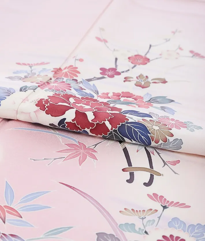 正絹訪問着ﾚ ﾝﾀﾙ ピンク 花車 8AD652