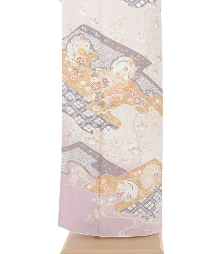 正絹訪問着ﾚ ﾝﾀﾙ ベージュ 道長取り 古典 8AD658