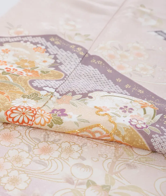 正絹訪問着ﾚ ﾝﾀﾙ ベージュ 道長取り 古典 8AD658