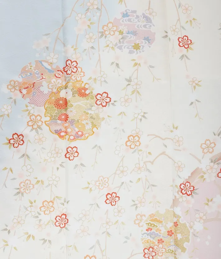 正絹訪問着ﾚ ﾝﾀﾙ 水色 染分け ピンク 雪輪 古典 手毬 8AD659