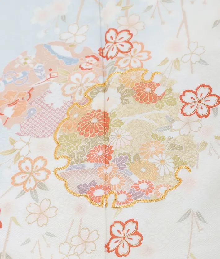 正絹訪問着ﾚ ﾝﾀﾙ 水色 染分け ピンク 雪輪 古典 手毬 8AD659