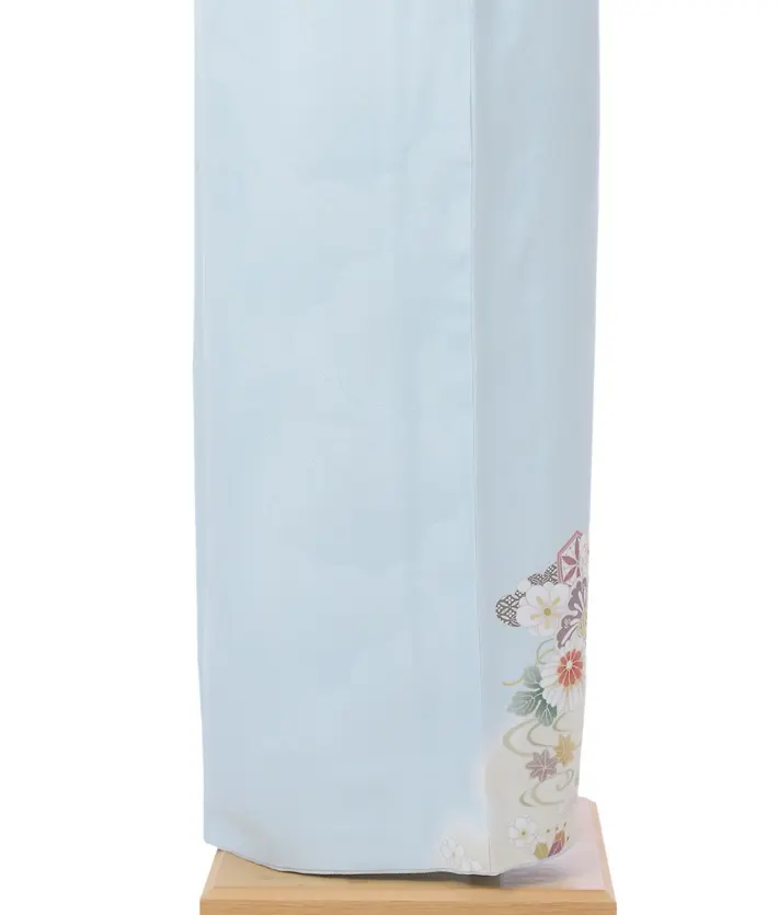 正絹訪問着 雪輪霞に雲取り菊桜 水色 8AD668