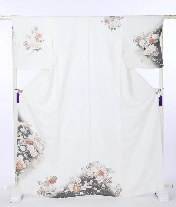 正絹訪問着 白 牡丹 桜 8AD669