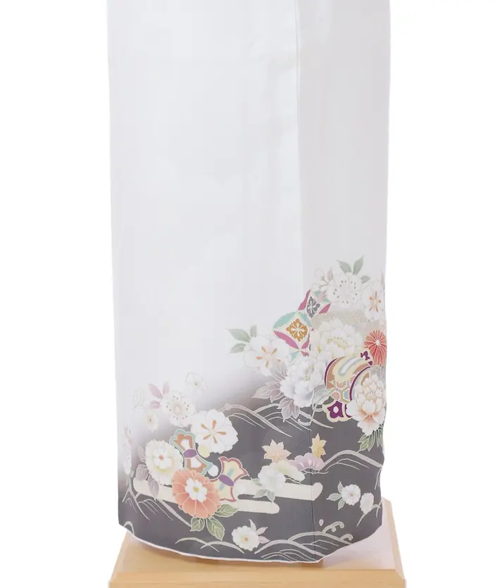 正絹訪問着 白 牡丹 桜 8AD669