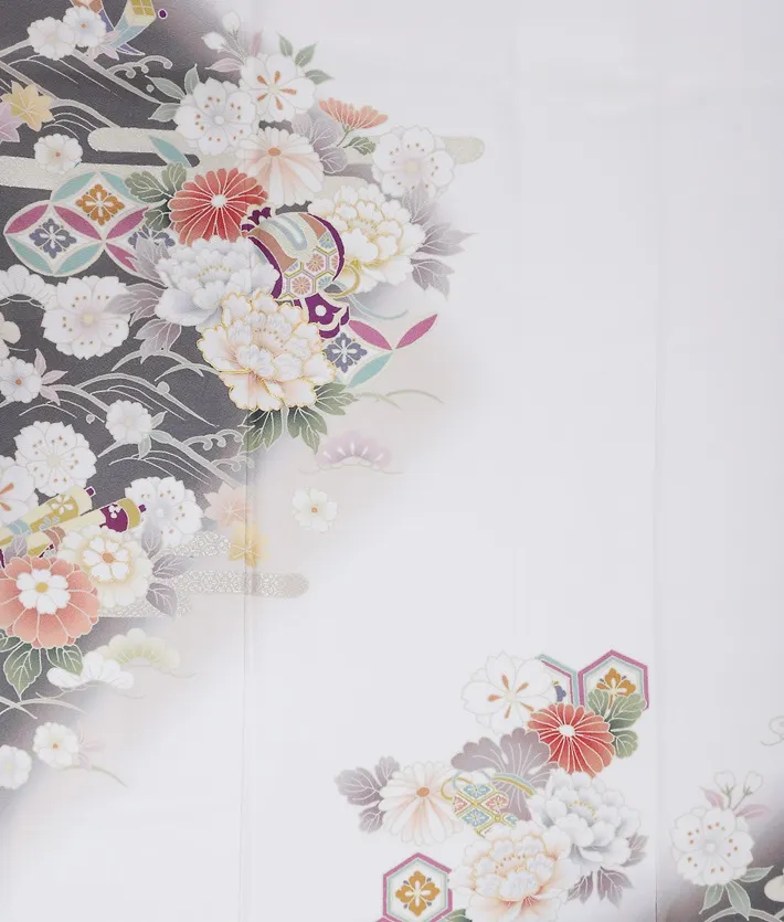 正絹訪問着 白 牡丹 桜 8AD669