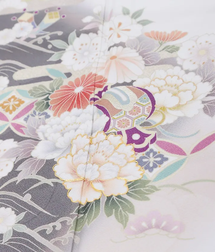 正絹訪問着 白 牡丹 桜 8AD669