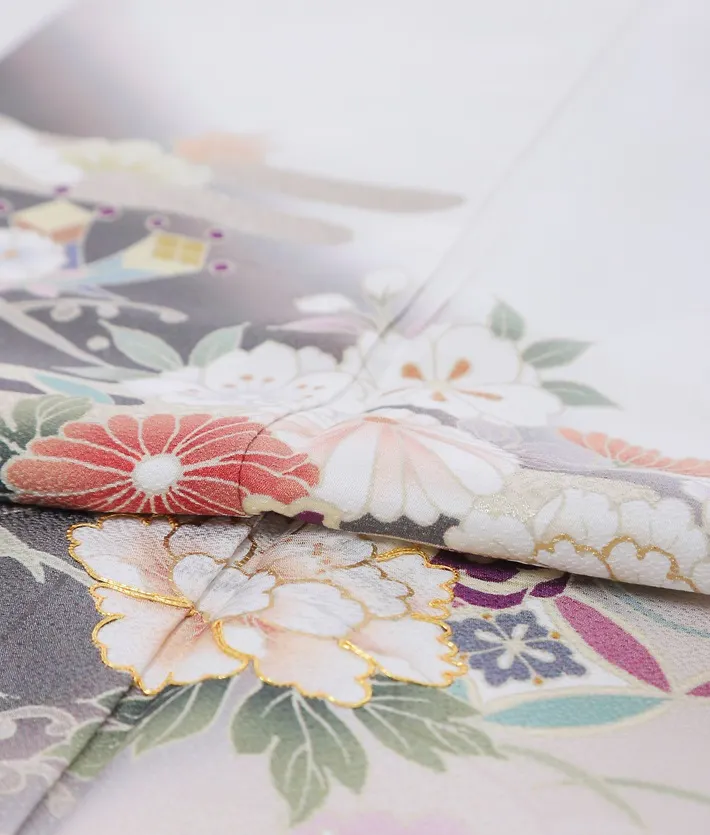 正絹訪問着 白 牡丹 桜 8AD669