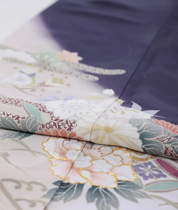 正絹訪問着ﾚ ﾝﾀﾙ 紺 牡丹 桜 8AD670