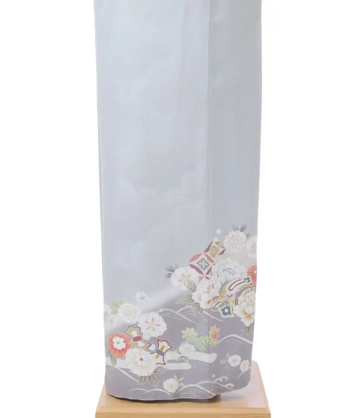 正絹訪問着ﾚ ﾝﾀﾙ グレー 牡丹 桜 8AD671