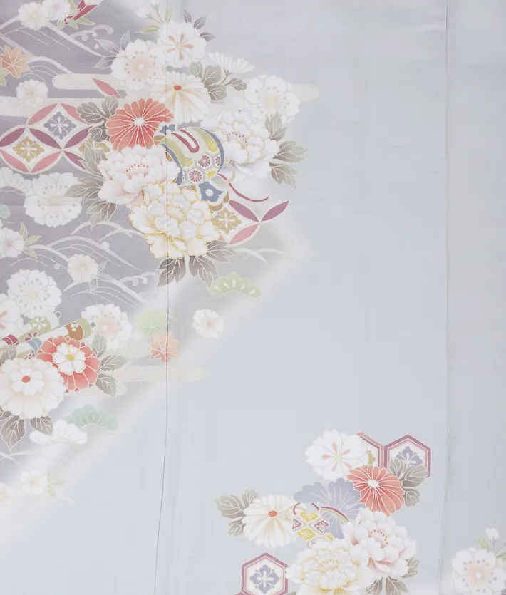 正絹訪問着ﾚ ﾝﾀﾙ グレー 牡丹 桜 8AD671