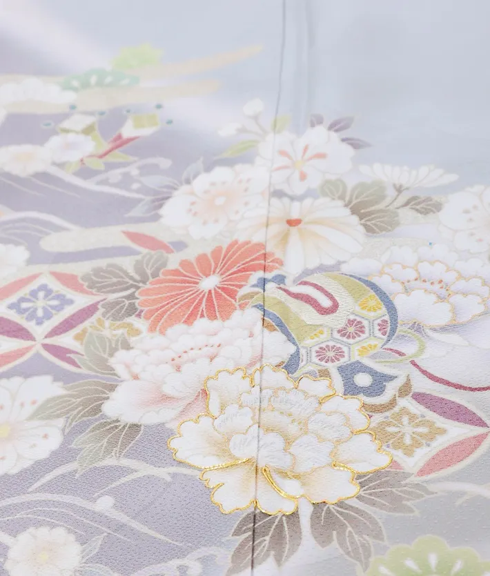 正絹訪問着ﾚ ﾝﾀﾙ グレー 牡丹 桜 8AD671