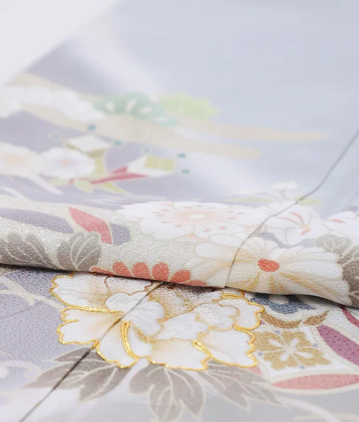 正絹訪問着ﾚ ﾝﾀﾙ グレー 牡丹 桜 8AD671