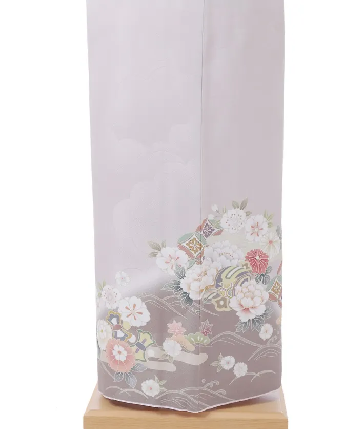 正絹訪問着ﾚ ﾝﾀﾙ 紫 くすみ 牡丹 桜 8AD674