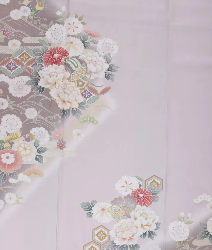正絹訪問着ﾚ ﾝﾀﾙ 紫 くすみ 牡丹 桜 8AD674
