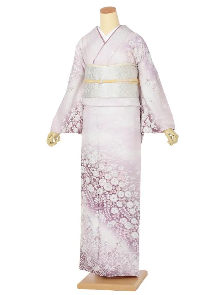 正絹桂由美  訪問着ﾚ ﾝﾀﾙ くすみ 藤色 辻ヶ花 8AD678