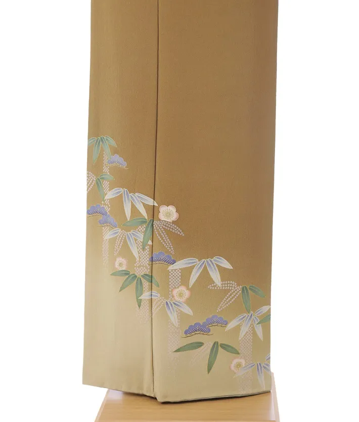 正絹訪問着ﾚ ﾝﾀﾙ 金茶 松竹梅 8AD683