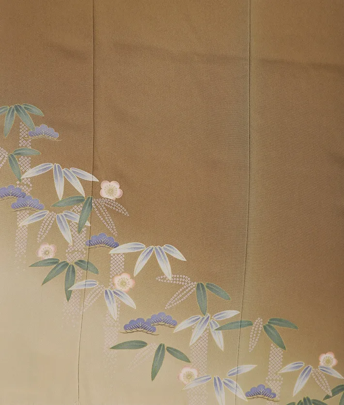 正絹訪問着ﾚ ﾝﾀﾙ 金茶 松竹梅 8AD683