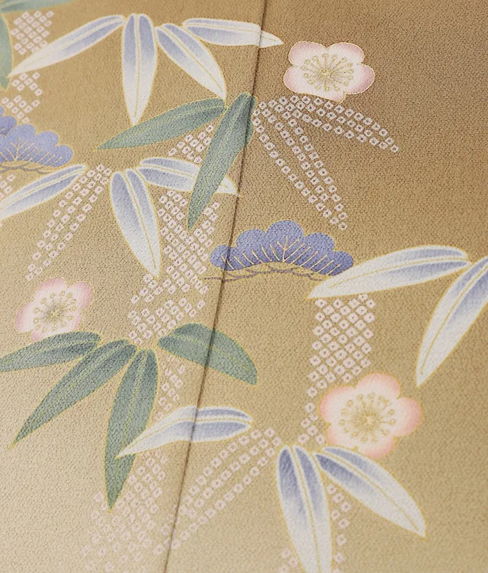 正絹訪問着ﾚ ﾝﾀﾙ 金茶 松竹梅 8AD683