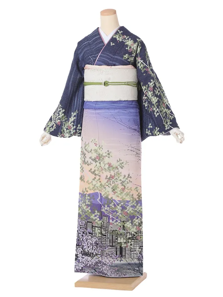 正絹訪問着ﾚ ﾝﾀﾙ 世界文化遺産 日本シリーズ 東京の富士山 8AD687
