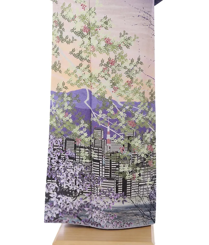 正絹訪問着ﾚ ﾝﾀﾙ 世界文化遺産 日本シリーズ 東京の富士山 8AD687