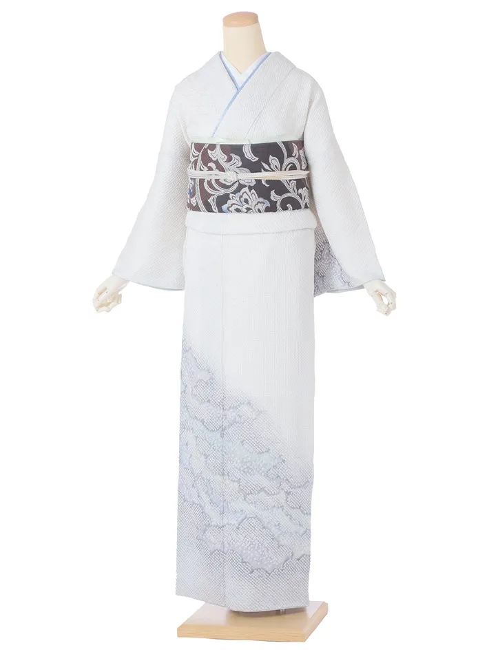 総絞り 訪問着ﾚ ﾝﾀﾙ 藤娘きぬたや 薄グレー 8AD689