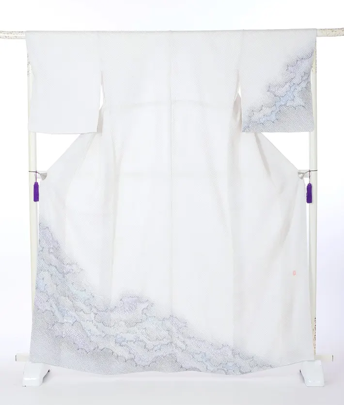 総絞り 訪問着ﾚ ﾝﾀﾙ 藤娘きぬたや 薄グレー 8AD689