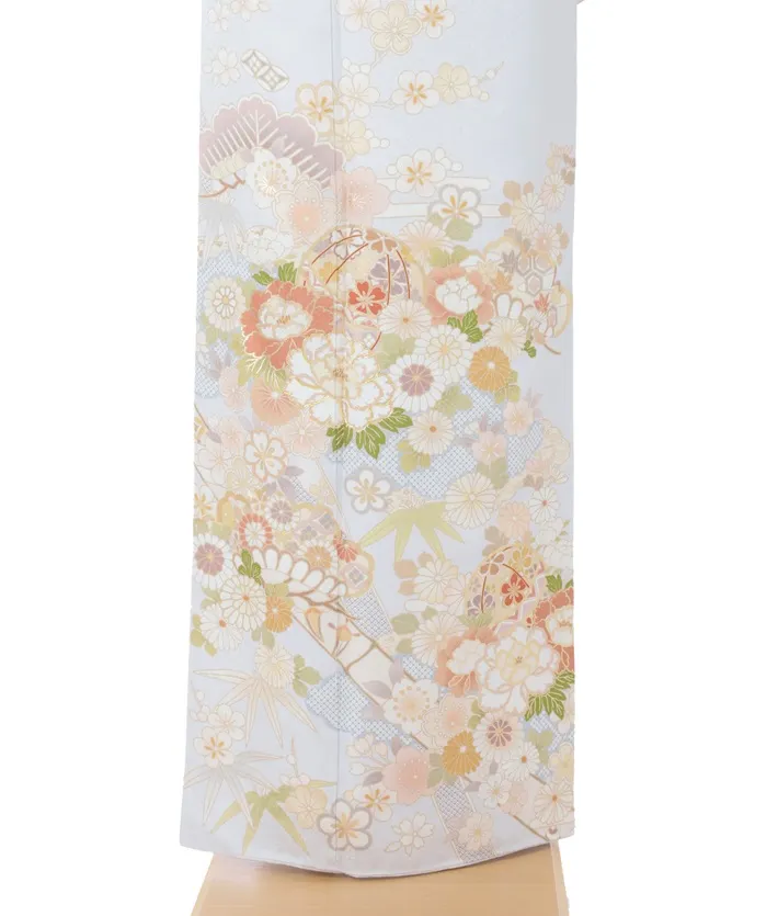 正絹訪問着ﾚ ﾝﾀﾙ 薄グレー 古典柄 吉祥文様 8AD700