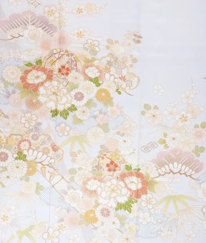 正絹訪問着ﾚ ﾝﾀﾙ 薄グレー 古典柄 吉祥文様 8AD700