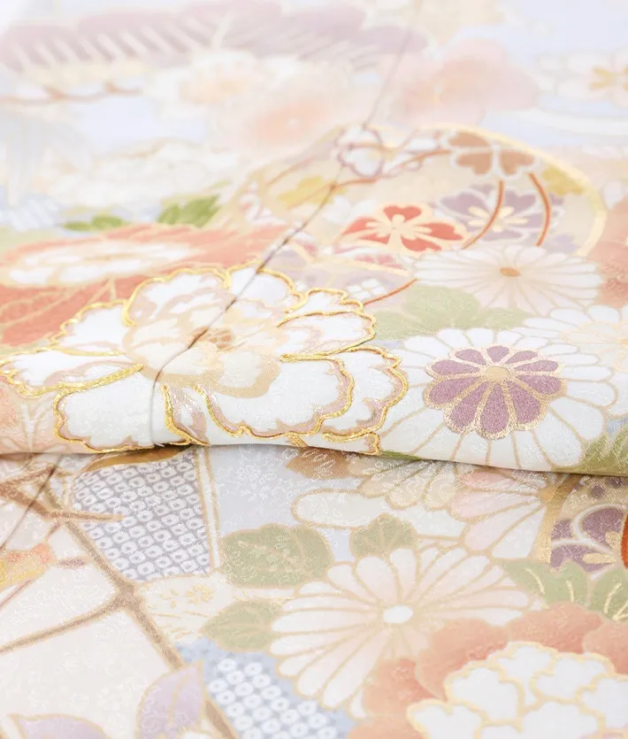 正絹訪問着ﾚ ﾝﾀﾙ 薄グレー 古典柄 吉祥文様 8AD700