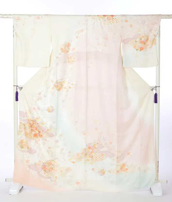 正絹訪問着ﾚ ﾝﾀﾙ クリーム ミックスぼかし 古典 8AD703