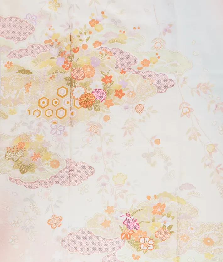 正絹訪問着ﾚ ﾝﾀﾙ クリーム ミックスぼかし 古典 8AD703