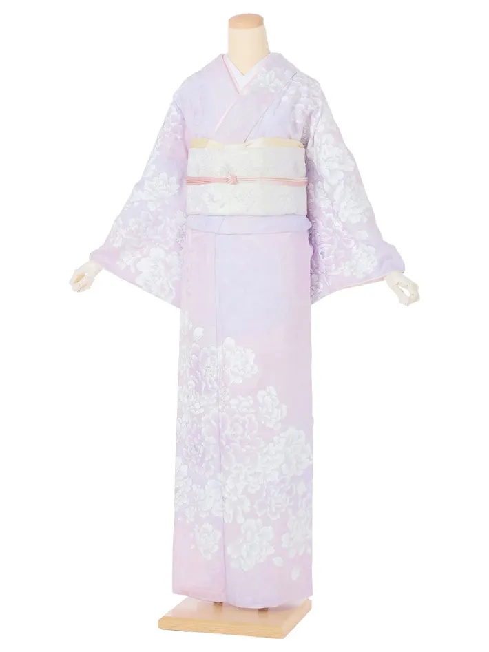 正絹訪問着レンタル 桂由美 紫 牡丹 銀彩 8AD0719