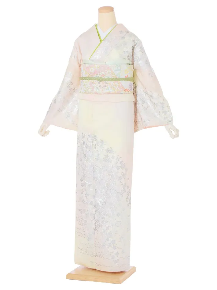 正絹訪問着レンタル 桂由美 ピンク 桜 銀彩 ミックスぼかし 8AD0722