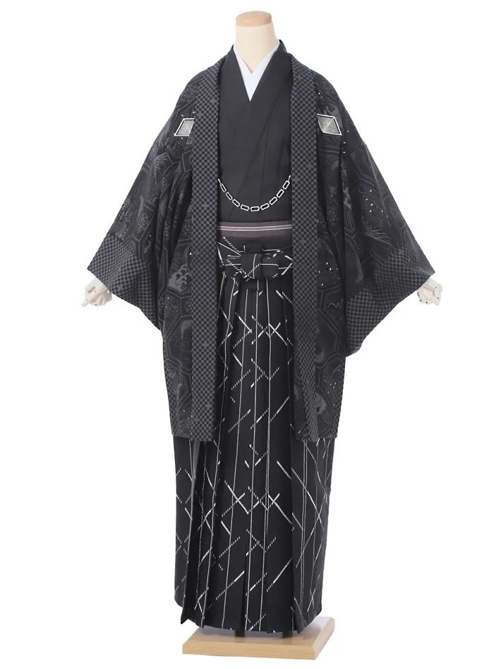 ジャパンスタイル紋付袴 ﾚﾝﾀﾙ メンズ袴 160-165cm 黒8AF48