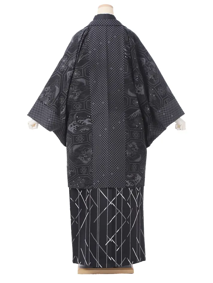 ジャパンスタイル紋付袴 ﾚﾝﾀﾙ メンズ袴 160-165cm 黒8AF48