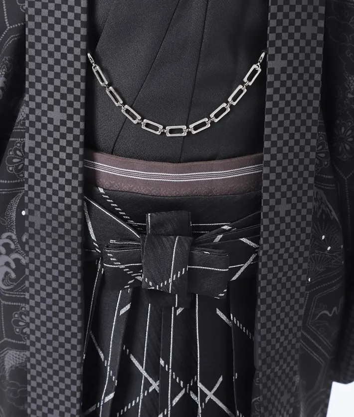 ジャパンスタイル紋付袴 ﾚﾝﾀﾙ メンズ袴 160-165cm 黒8AF48